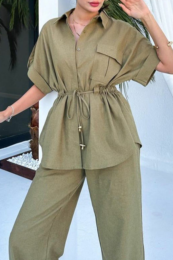 Casual Batwing Sleeve Drawstring Waist Top & Pants Set