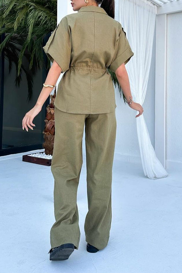 Casual Batwing Sleeve Drawstring Waist Top & Pants Set