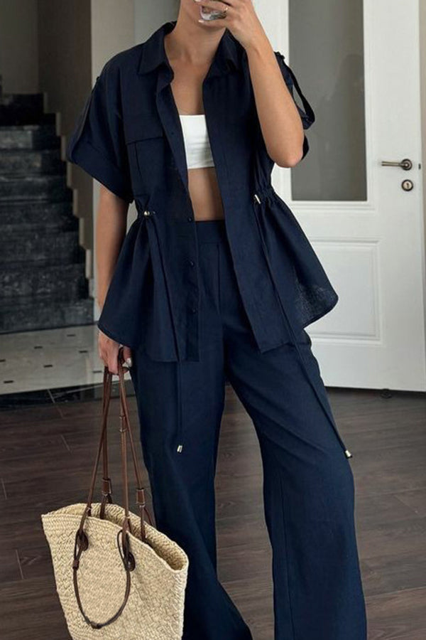Casual Batwing Sleeve Drawstring Waist Top & Pants Set