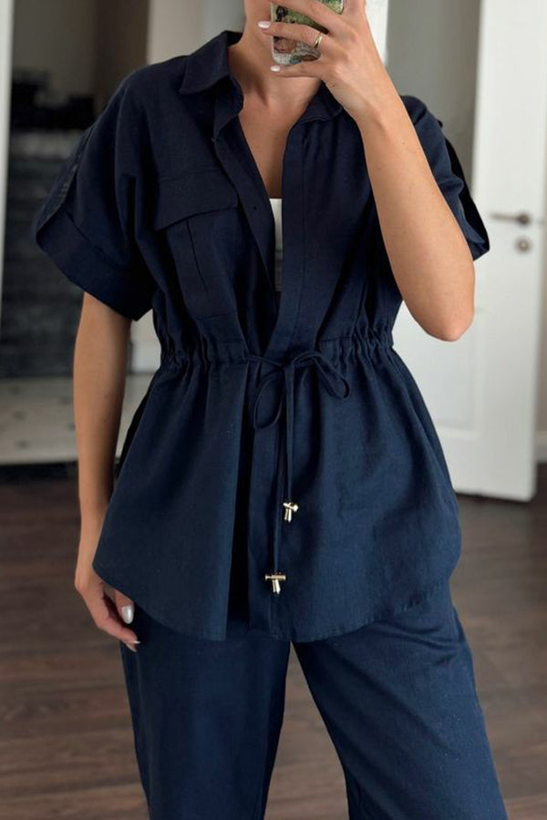 Casual Batwing Sleeve Drawstring Waist Top & Pants Set