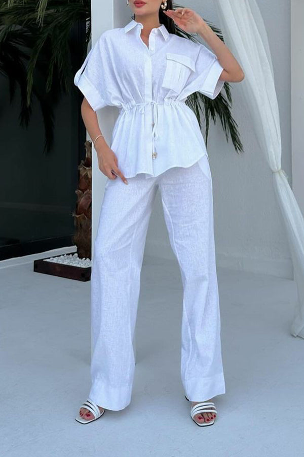 Casual Batwing Sleeve Drawstring Waist Top & Pants Set
