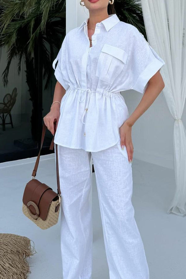 Casual Batwing Sleeve Drawstring Waist Top & Pants Set