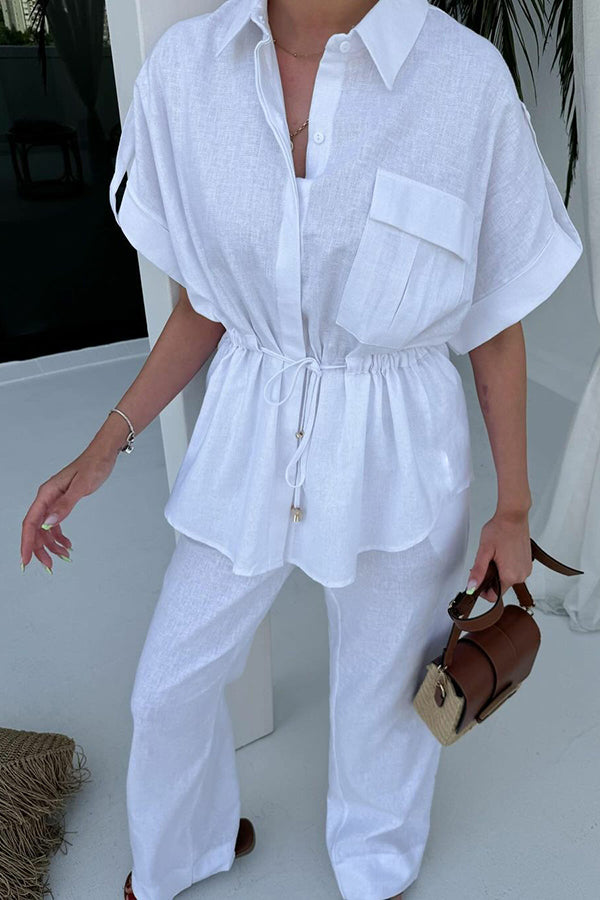 Casual Batwing Sleeve Drawstring Waist Top & Pants Set