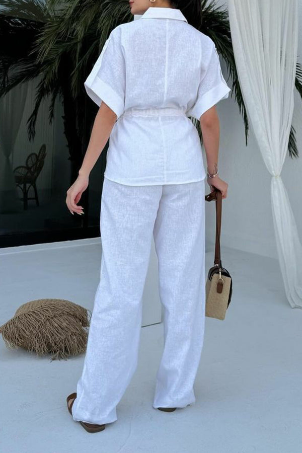 Casual Batwing Sleeve Drawstring Waist Top & Pants Set