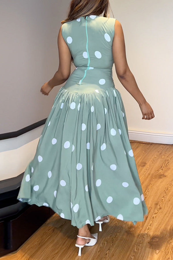 Elegant V-Neck Polka Dot Print Maxi Dress