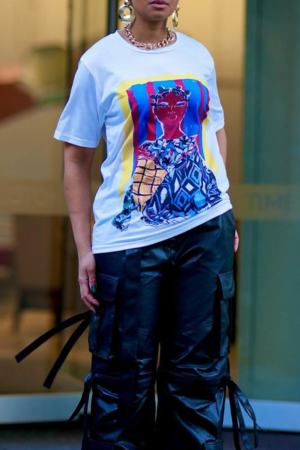 Casual Round Neck Figure Graphic T-shirt