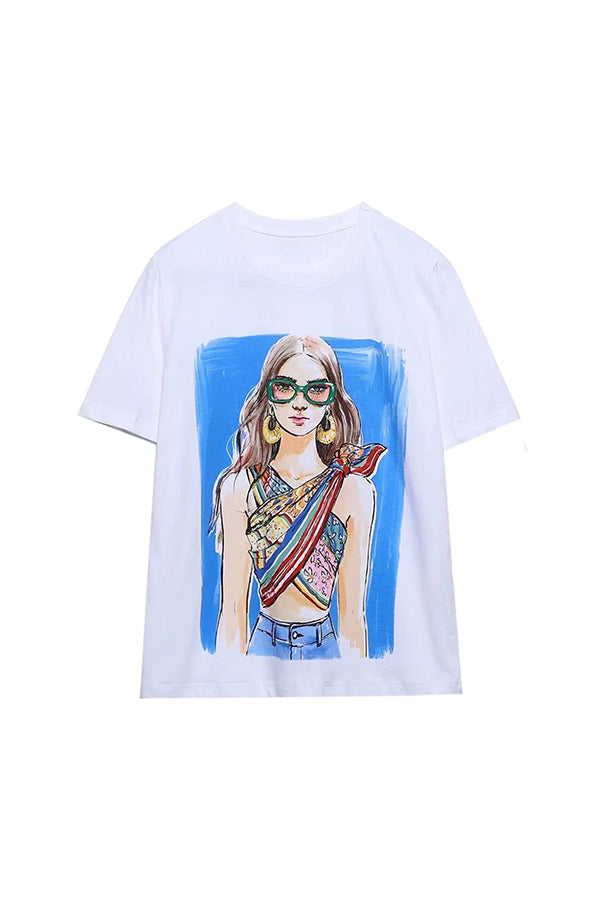 Casual Round Neck Figure Graphic T-shirt