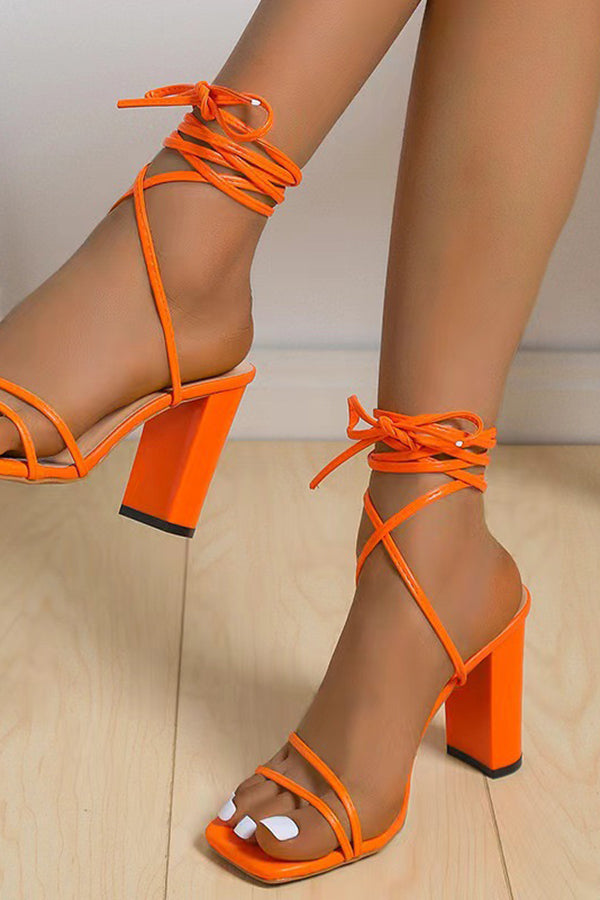 Square Toe Lace-Up Thick Heels*