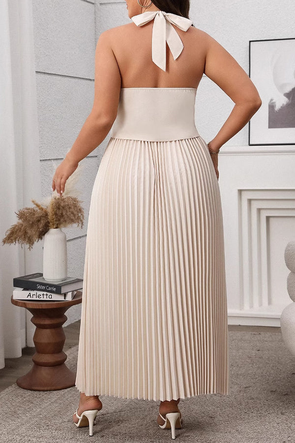 Elegant V-Neck Gilet & Pleated Skirt Set*