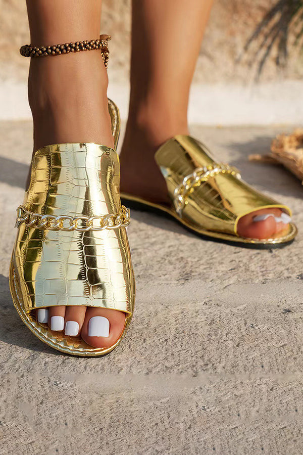 Fashionable Metal Buckle Chain Sandals