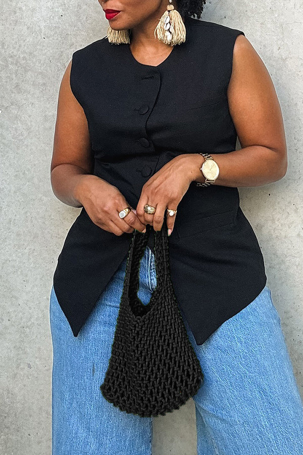 Azy Style Straw Cotton Rope Hand-Woven Fishnet Bag