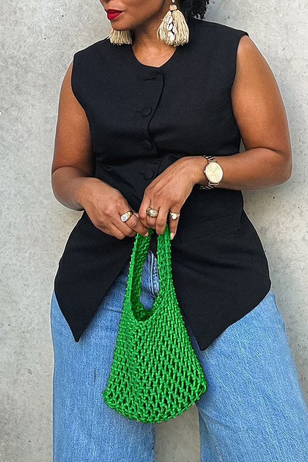 Azy Style Straw Cotton Rope Hand-Woven Fishnet Bag