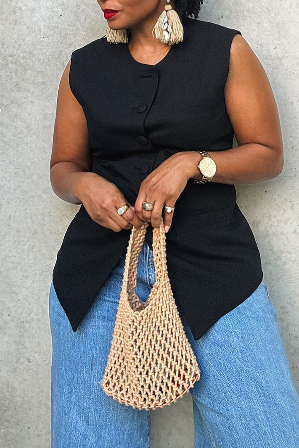 Azy Style Straw Cotton Rope Hand-Woven Fishnet Bag