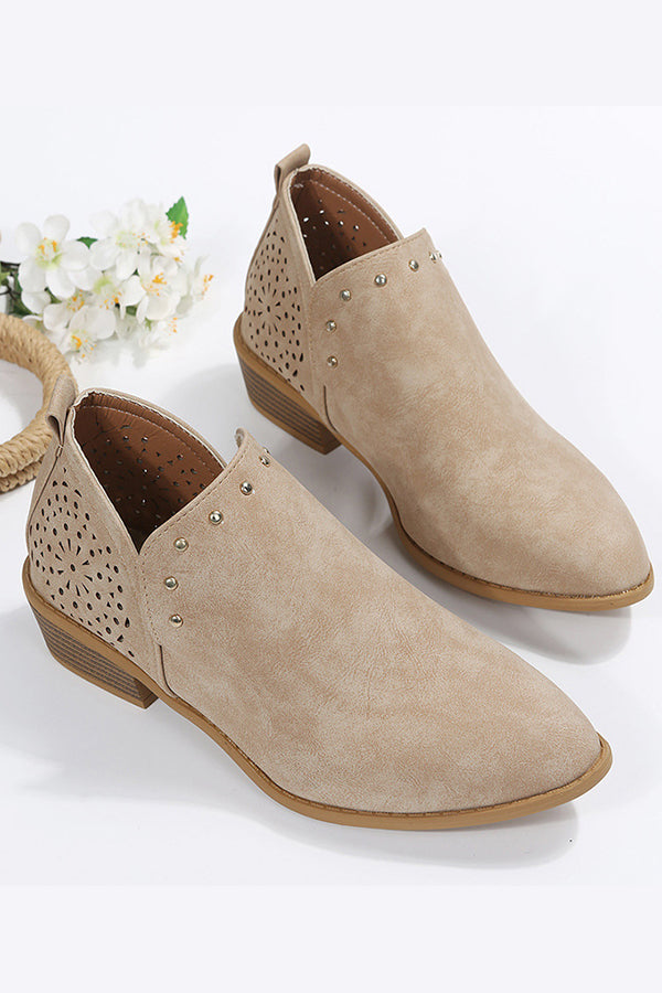 Retro Pointed Toe Studded Short Boots