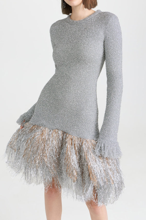 Elegant Composite Double Layered Fringed Dress