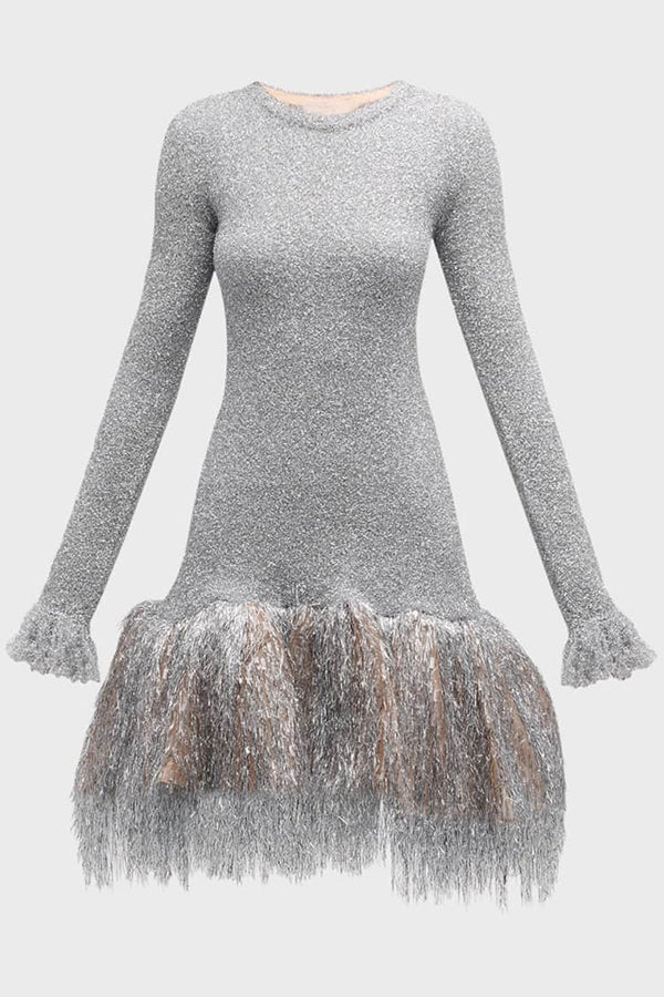 Elegant Composite Double Layered Fringed Dress