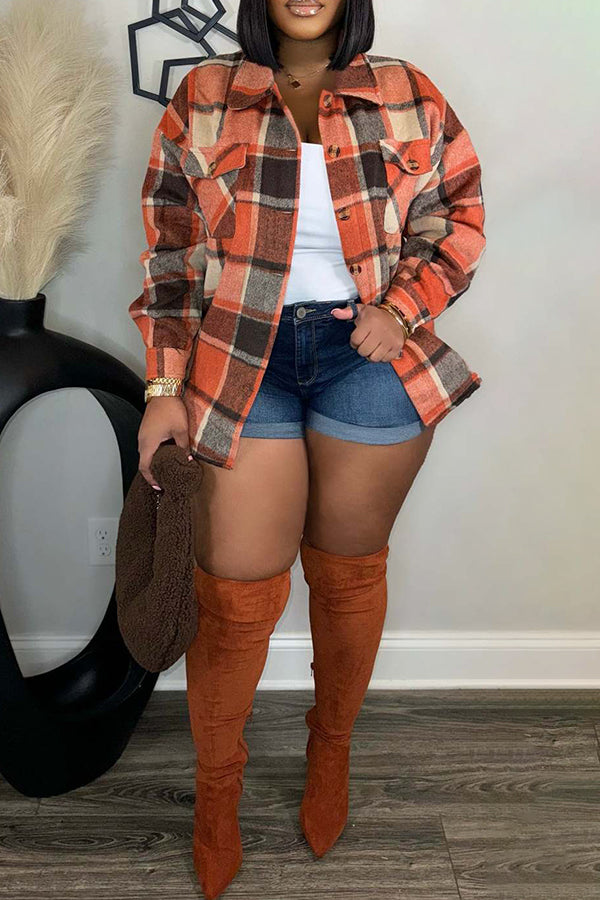 Casual Multi Color Plaid Woolen Jacket