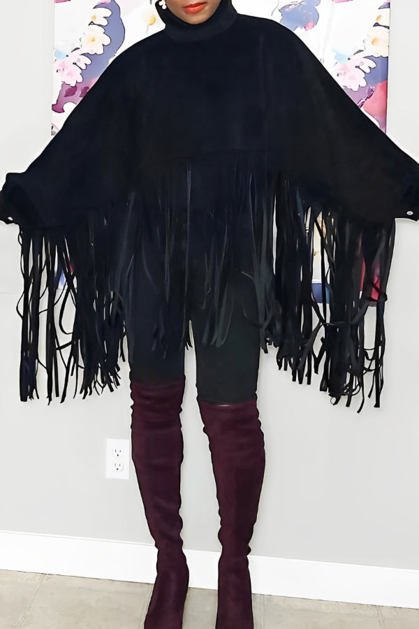 Stylish Solid Long Sleeve Tassel Top