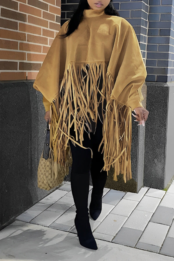 Stylish Solid Long Sleeve Tassel Top
