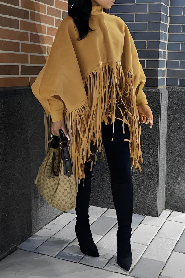 Stylish Solid Long Sleeve Tassel Top