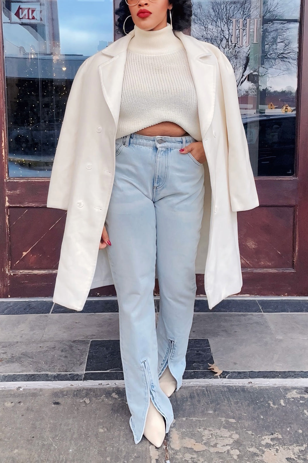Stylish Slit Bleached Bootcut Wide Leg Jeans