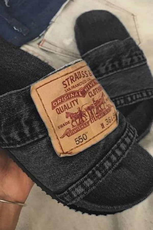 Casual Denim Fish Mouth Flat Slippers