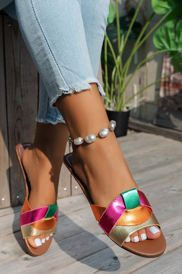 Casual Color Block Stitching Cross Flat Slippers