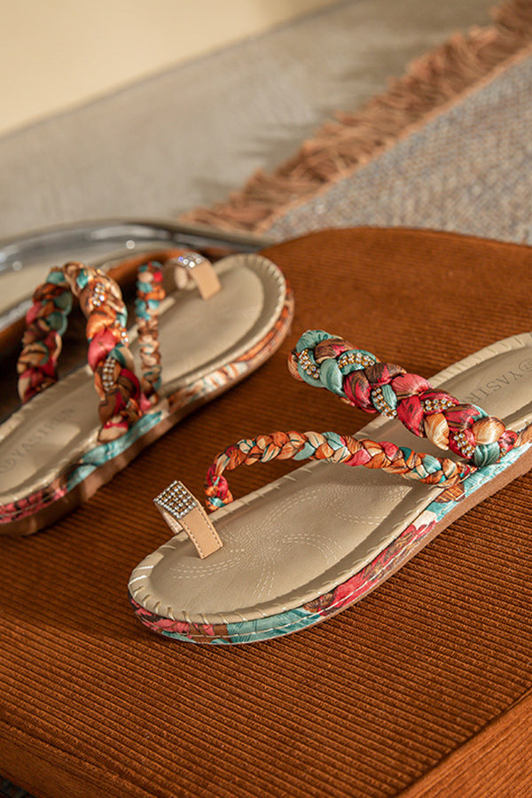 Bohemian Wooden Beads And Rhinestone Wedge Sandals