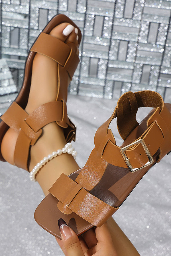 Casual Belt Buckle Flat Hollow Sandals
