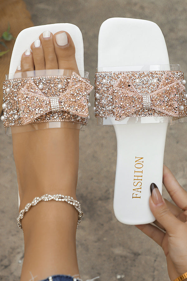 Fashion Pearl Bow Open Toe Flat Sandals