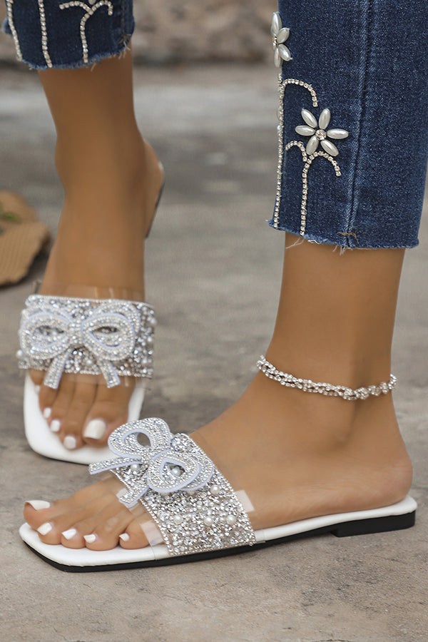 Fashion Pearl Bow Open Toe Flat Sandals