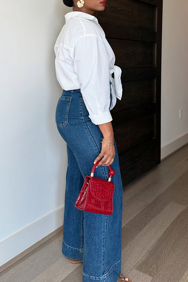 Casual Double Pocket Wide Leg Jeans