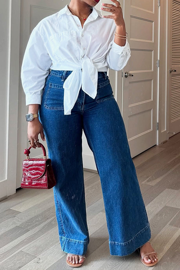 Casual Double Pocket Wide Leg Jeans