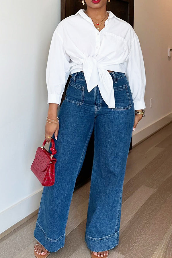 Casual Double Pocket Wide Leg Jeans