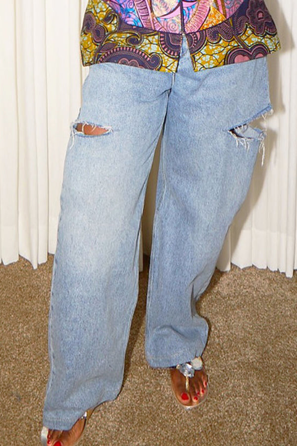 Street Side Ripped Straight Jeans