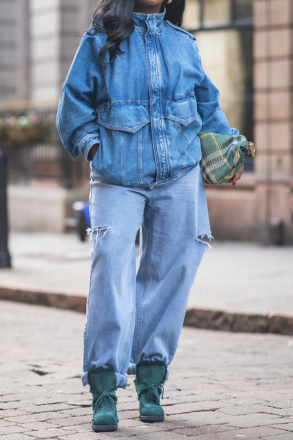 Street Side Ripped Straight Jeans