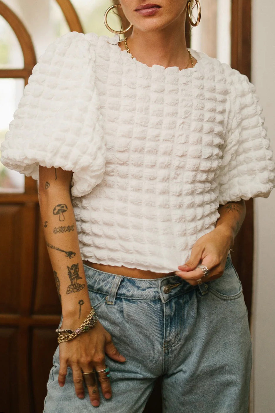 Fashion Bubble Block Texture Top