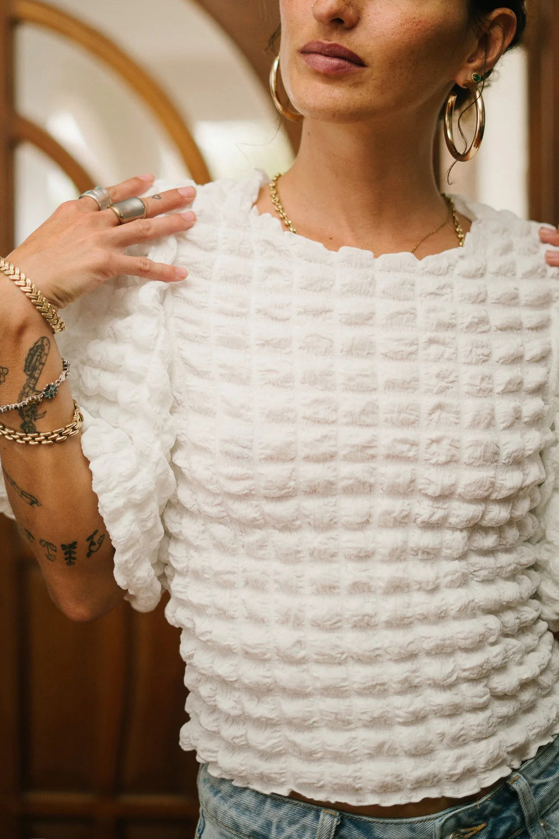 Fashion Bubble Block Texture Top