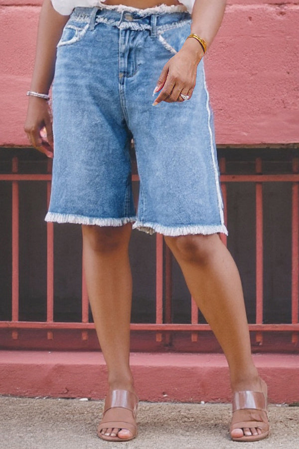 Casual Beard Washed Denim Shorts*