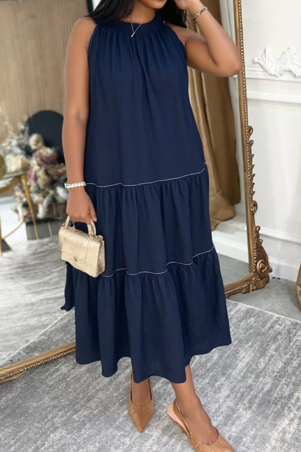 Chic Halter Neck Denim Maxi Dress*