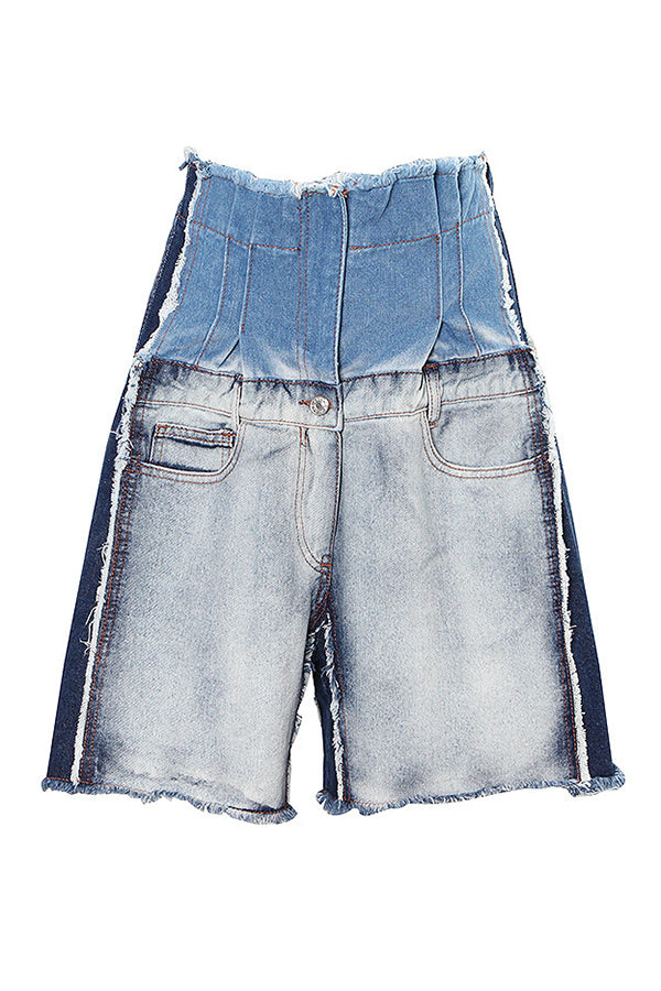 Fashion Street High Waist Patchwork Distressed Denim Shorts*