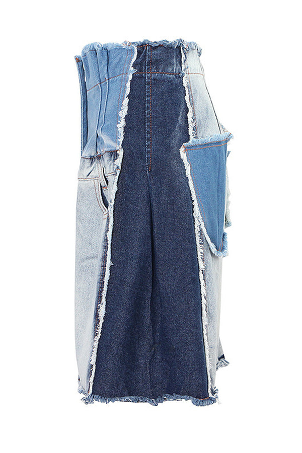 Fashion Street High Waist Patchwork Distressed Denim Shorts*