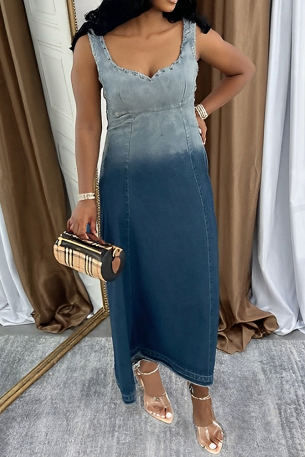 Fashionable Gradient Rivet Denim Dress*