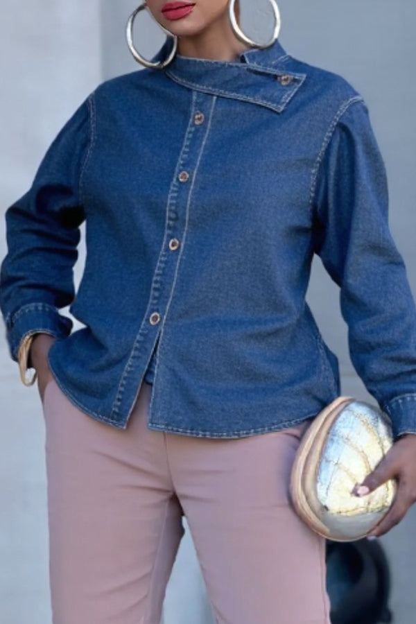 Fashion Cross Collar Denim Shirt*