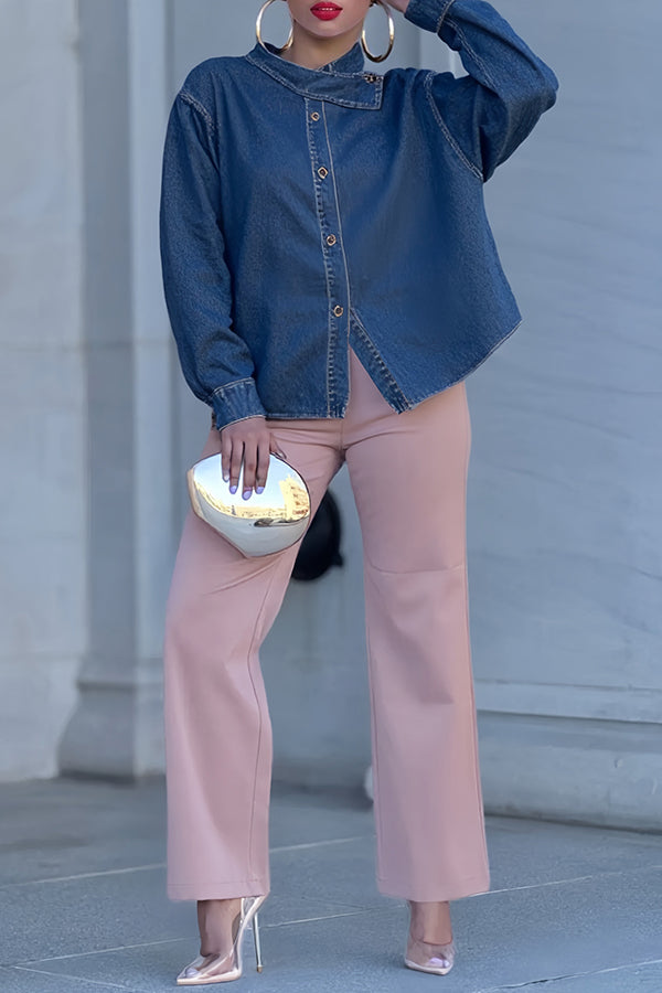 Fashion Cross Collar Denim Shirt*