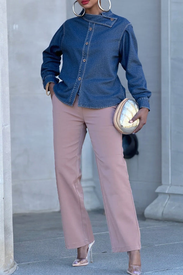 Fashion Cross Collar Denim Shirt*