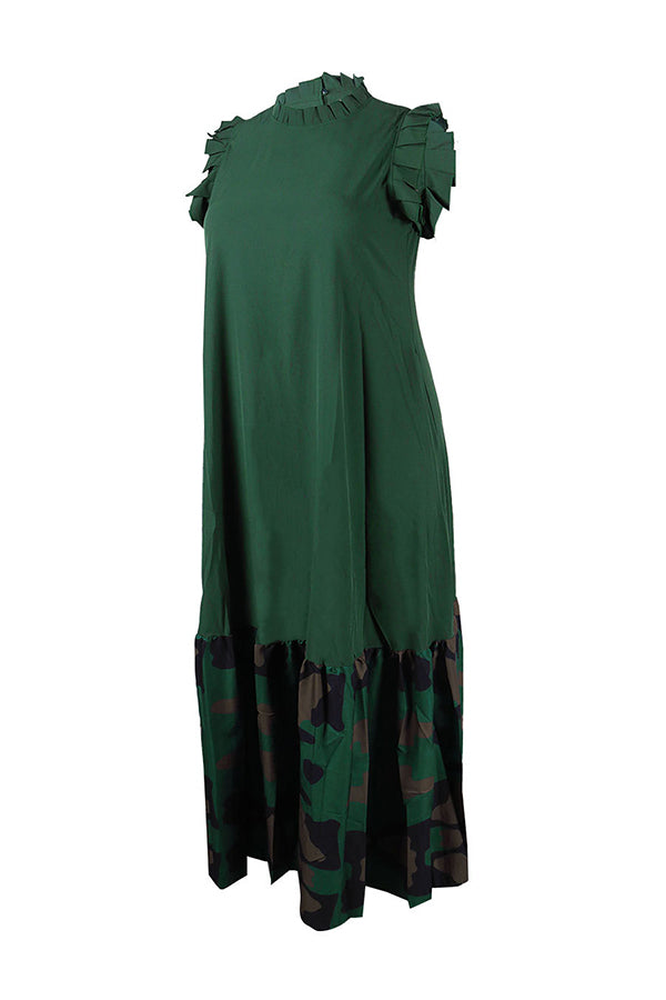 Holiday Ruffle Sleeve Patchwork Printed Dress*