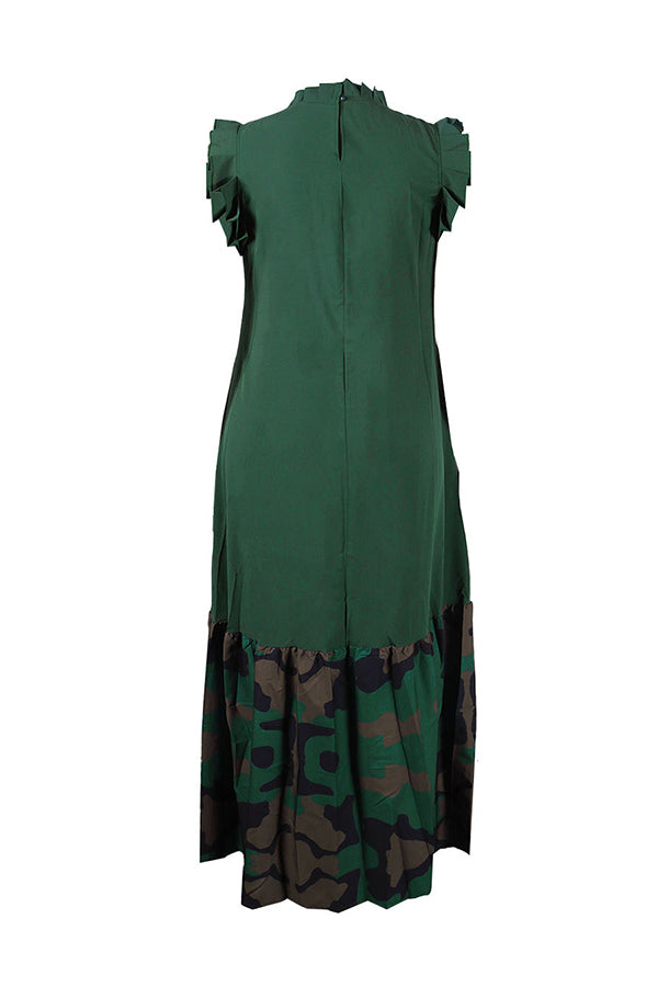 Holiday Ruffle Sleeve Patchwork Printed Dress*