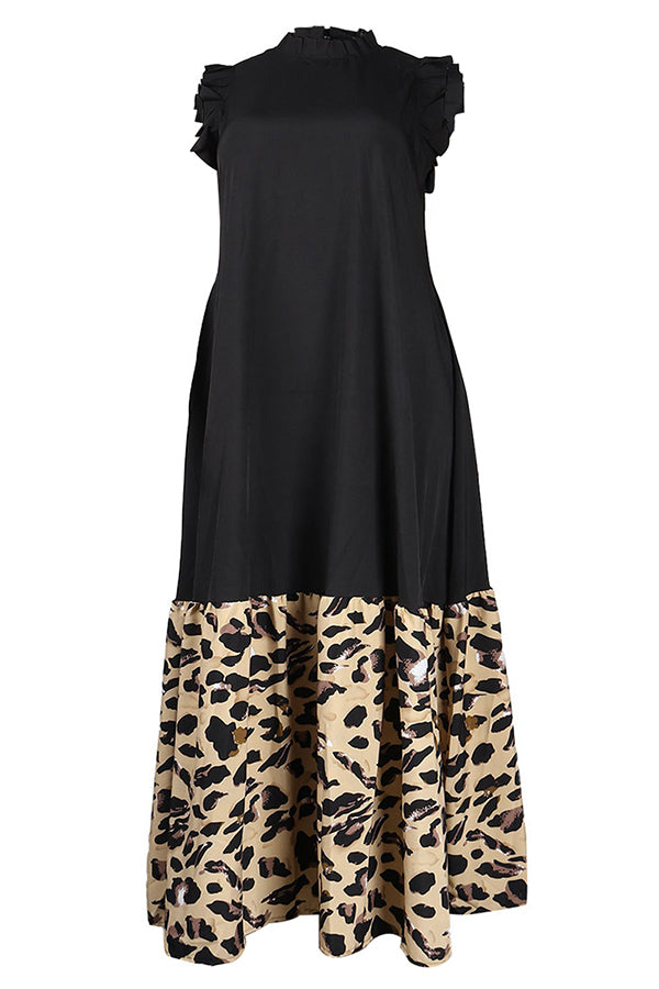 Holiday Ruffle Sleeve Patchwork Printed Dress*