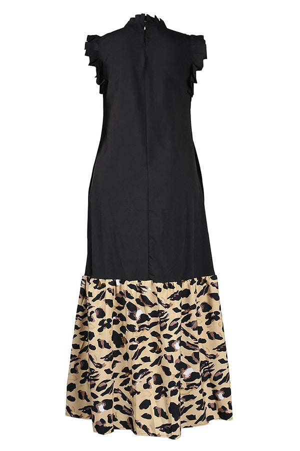 Holiday Ruffle Sleeve Patchwork Printed Dress*